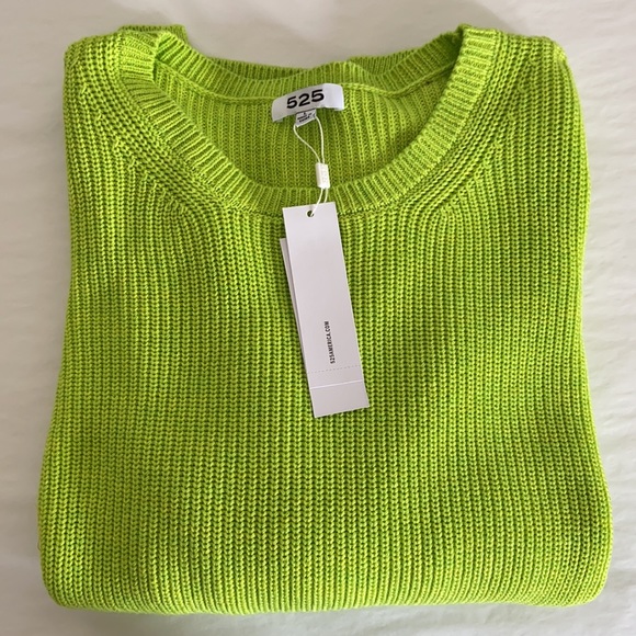 New 525 neon green ribbed knit cotton pullover sweater jumper - Picture 5 of 8